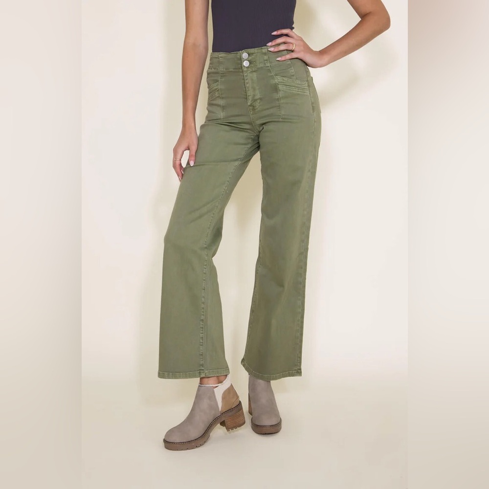 Mica Wide Leg High Rise Jeans in Olive